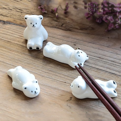 【젓가락걸이】북극곰 젓가락 꽂이 백자 진열장 귀여운 도자기 곰돌이 젓가락 받침대 펜, 세트 네 스타일
