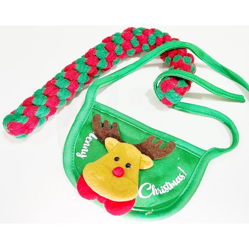 [개편한 세상] 강아지 고양이 크리스마스 턱받이 + 이갈이 장난감 세트 1set, 2개, GREEN+RED