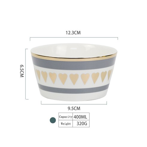 유럽 스타일 골드 세라믹 샐러드 그릇 시리얼 쌀 수프 혼합 그릇 저녁 식사를위한 도자기 식기 커플 디자인, GRAY