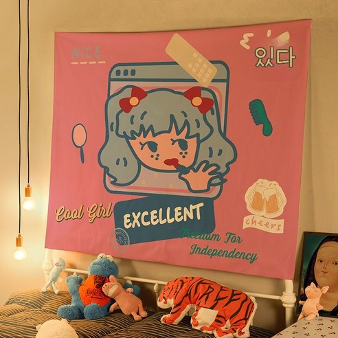 스노우드림 포스터월드 패브릭포스터 특대형 가리개커튼 고양이 강아지 트로피칼등 다양한디자인, 패션 립스틱 걸, 옵션1
