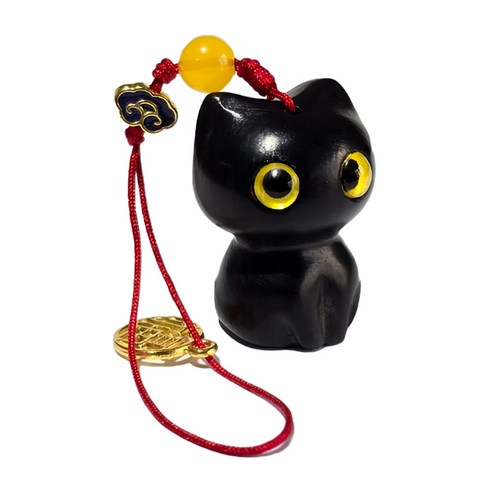 키링 고양이 단목 펜던트 열쇠고리 장식품 동물 피규어, 1개, 옐로우블랙A타입