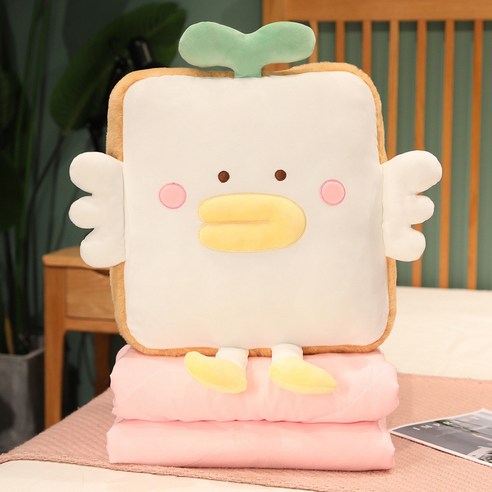 DFMEI 에어컨 담요 캐릭터 오리 다용도 에어컨 쿠션 이불 사무실 허리 받침대차량용 낮잠 담요 쿨링 이불, DFMEI 화이트, {"크기":"베개40cm퀼트1m*1.5m"}