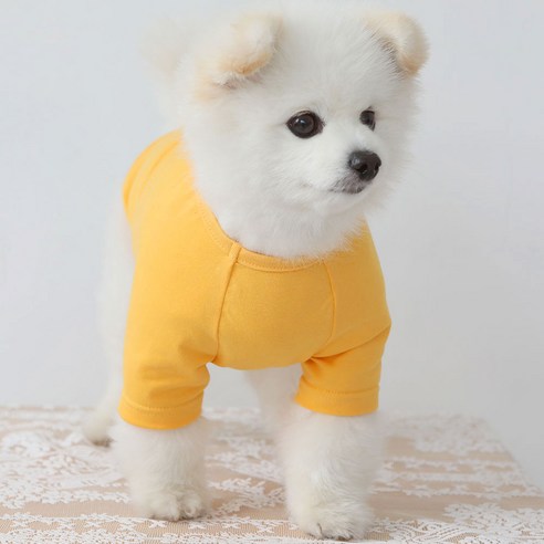 럭키페터 무지 강아지 옷 소형견 대형견 티셔츠 베들링턴테리어옷 리트리버옷, 옐로우