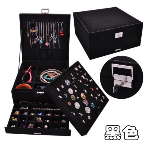 FREELIFE 대용량 가죽 보석함 고급 3단 BC-260, FREE, Black-10