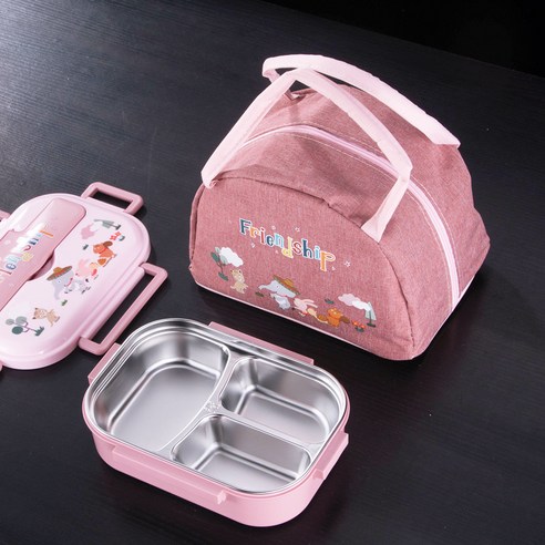 DFMEI 316L 스테인리스 스틸 플러스 보온도시락 분격 밀폐 도시락도시락 국그릇 스낵박스, 316 Little Sange Fan+식탁보+보험 가방