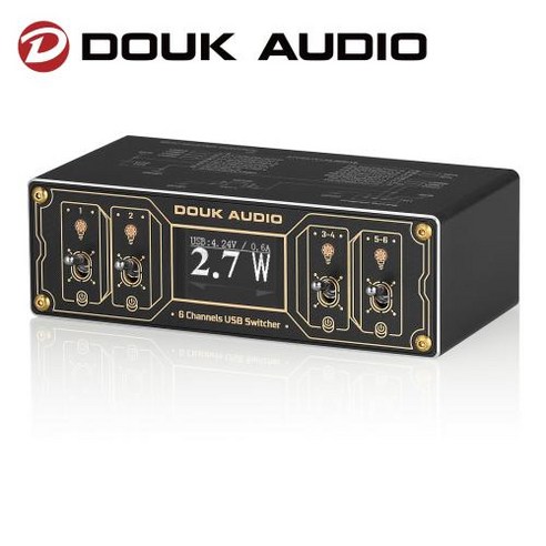 Douk Audio U6 미니 레트로 USB 도킹 스테이션 전압계 USB 충전기 허브 가정 및 데스크탑 전원 분배기 25W OLED 디스플레이, 2) USB Hub 레트로스테이션