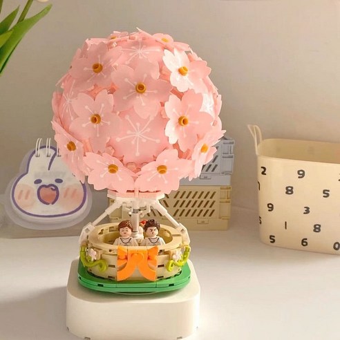 [벚꽃 시리즈] 봄 벚꽃 DIY 인테리어 소품 미니블럭 미니어처 홈테리어 블록, 벚꽃 풍선 오르골, 1개