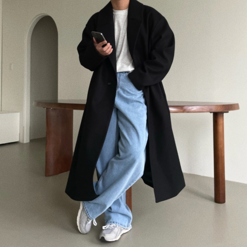 남자 사이드 버튼 울 코트