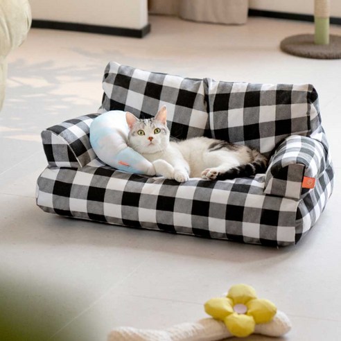 카무라라 고양이 강아지 구름소파, 체크블랙, 1개