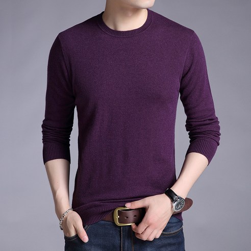 가을 새로운 순수 스웨터 남자 라운드 넥 솔리드 컬러 남성용 스웨터 한국식 긴 소매 기본 스웨터 드롭 배송