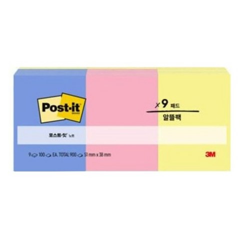 포스트잇 노트 패드 알뜰팩 653-9A 51 x 38mm, 혼합색상, 4개