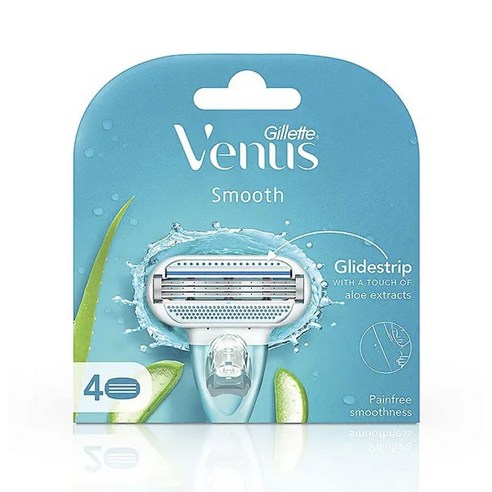 Venus 스무스 글라이드 스트립 알로에 엑스트랙 면도날, 1개, 4개입 바디면도기 Venus 스무스 글라이드 스트립 알로에 엑스트랙 면도날, 1개, 4개입 바디면도기