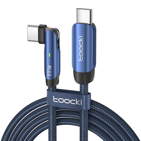 Toocki 투키 LED 100W C to C타입 PD 180도 회전 초고속 충전 케이블, 2m, 파란색, 1개