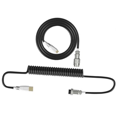 Type-C 키보드 케이블 코일 개폐식 USB3.0 기계식 키보드용 확장, 길이 2.2m 86.61인치, TPE 금속 및 나일론, 검은 색