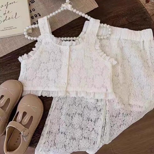 순면 여아 여름 상하복 투피스 드레스 세트 린넨 민소매 레이스 시어서커 냉감 쿨 밴딩 팬츠 점프 슈트
