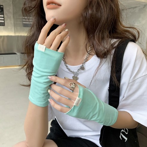 여름 면 자외선 차단 장갑 여자 반지 운전 미끄럼 방지 통기 흡한 얇은 자외선 방지 짧은 스트라이프 슬리브, 순색
