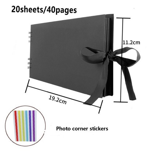 20매 블랙 사진 앨범 DIY 스크랩북 사진 웨딩 생일, Black 20 sheets