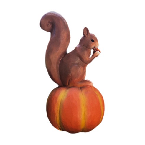 다람쥐 Lifelike 요정 정원 잔디 발코니 입상 동물 장난감 정원 장식품, 주황색, 16x16x28cm, 수지