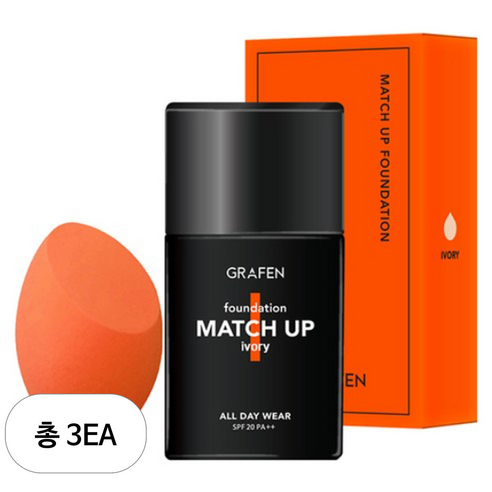 그라펜 매치업 파운데이션 40ml + 엣지 컷 퍼프, 21호 아이보리, 3개
