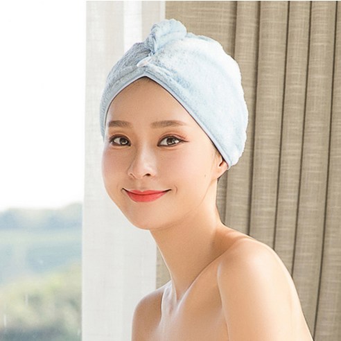 트리코 폴리에스터 산호 양털 헤어 드라이어 캡 극세사 빨리 드라이 고급형, 65*25, 하늘색