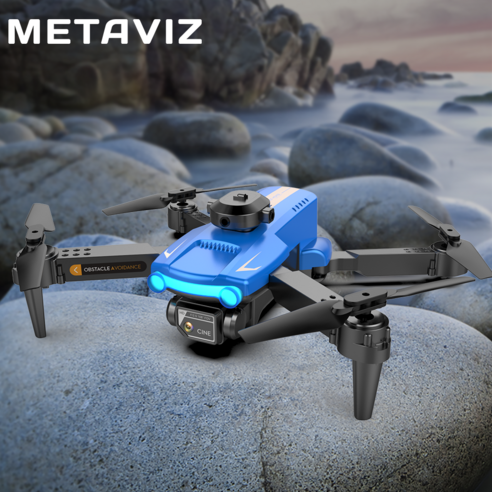 METAVIZ 접이식 초보자 연습용 드론 KXT2 FHD 듀얼 카메라/GPS+광류 2모드/한글+영어 설명서/자동 장애 회피 기능/어플 연동지원, 파란
