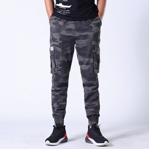 남성용 허리밴딩 카모 카고 스판 조거 팬츠 Men''s Pants
