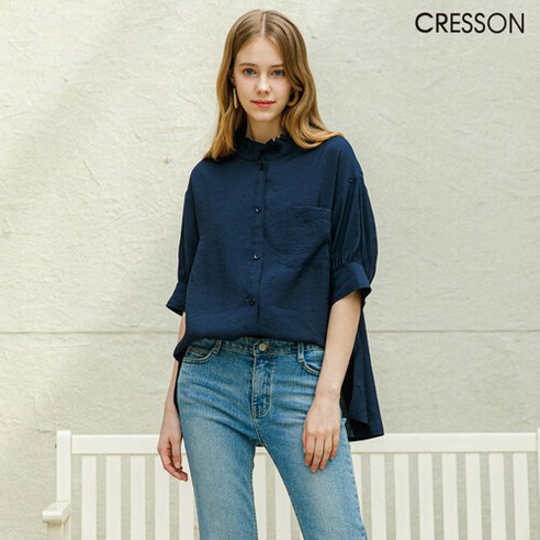 크레송 CRESSON 21SS 썸머 러플 하이넥 블라우스