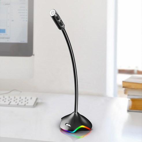 Elsecho 콘덴서 방송용 게이밍 USB 스탠드마이크, 3.5mm 블랙