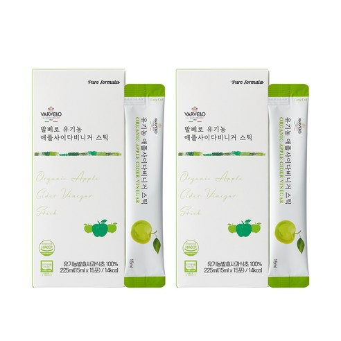 발베로 유기농 애사비 애플사이다비니거 사과 식초 스틱, 30개, 15ml