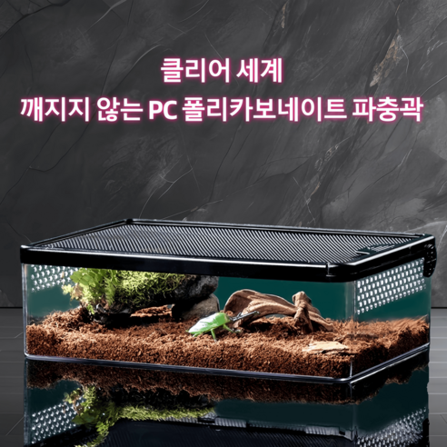 안깨지는 청소 편리한 도마뱀 사육장 파충류 하우스 가로타입 도마뱀사육장, 블랙, 1개
