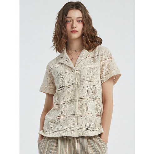 MANAVIS7 Punching Open Collar Shirt [Natural] 마나비스세븐
