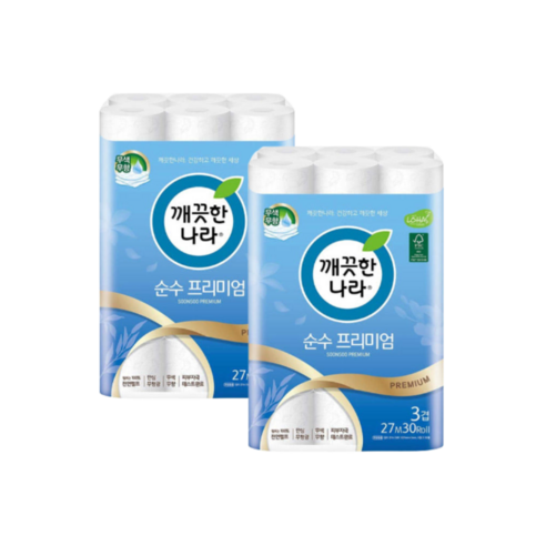 깨끗한나라 순수프리미엄 화장지 27m 30롤 x2팩