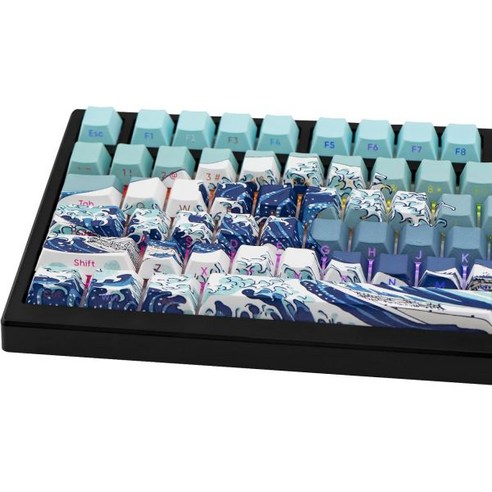 143 키 토끼 키캡 PBT 세트(Set) 청백색 귀여운 베이지 맞춤 염료서브 체리 프로파일 기계식 게임 키보드용 MX, Wave