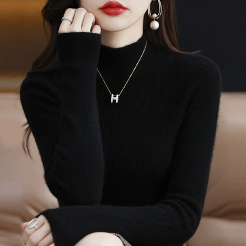 데일리쮸 부드러운 여성 반목 니트 하프넥 긴팔
