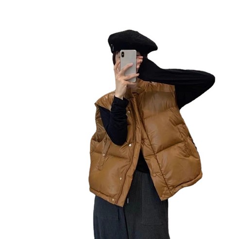 ANKRIC 한국 동대문 가을과 겨울 패션 스탠드 칼라 단색 조커 따뜻한 민소매면 패딩 재킷 양복 조끼 여성 패딩조끼