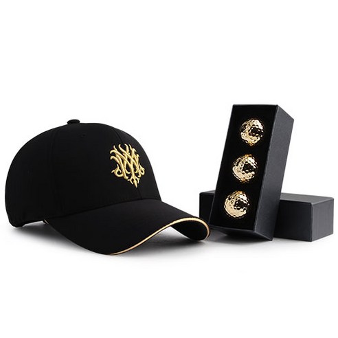 MQUM 럭셔리 황금 스판샌드 편안한 남성 여성 골프모자 황금골프공3구 골프선물세트, 화이트