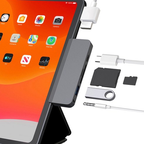 하이퍼드라이브 HD319B 6in1 USB-C 허브 아이패드 호환 HDMI 60W PD충전 이어폰잭, 그레이, 1개