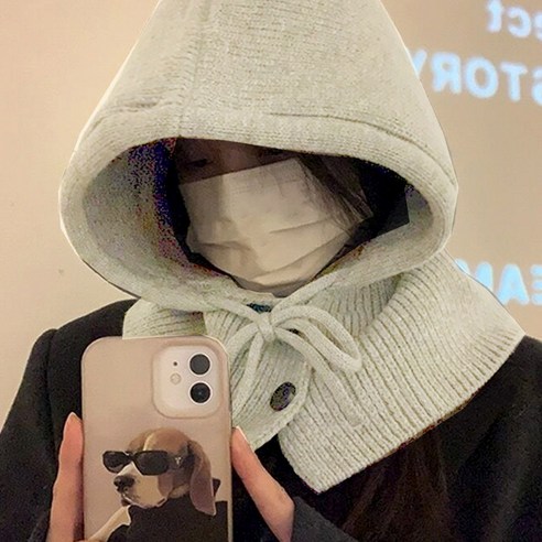 글램디아 따뜻한 니트 바라클라바 따스넥워머 겨울방한모자, 아이보리, 1개