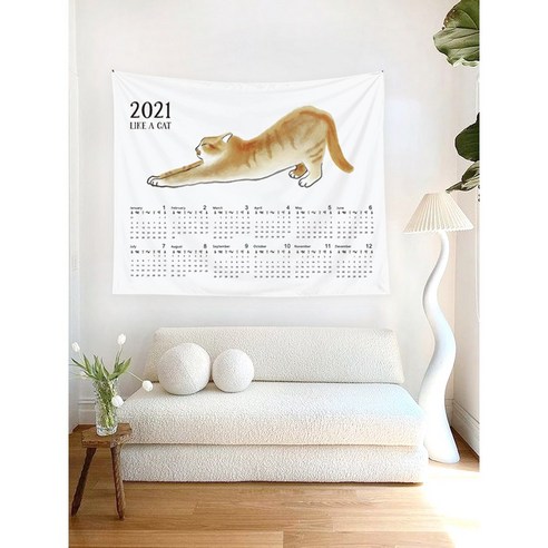 2021 달력 대형 패브릭 포스터 캔버스 원룸 인테리어 가리개 집들이선물 일러스트 고양이, 새로운 발견 (세로판)