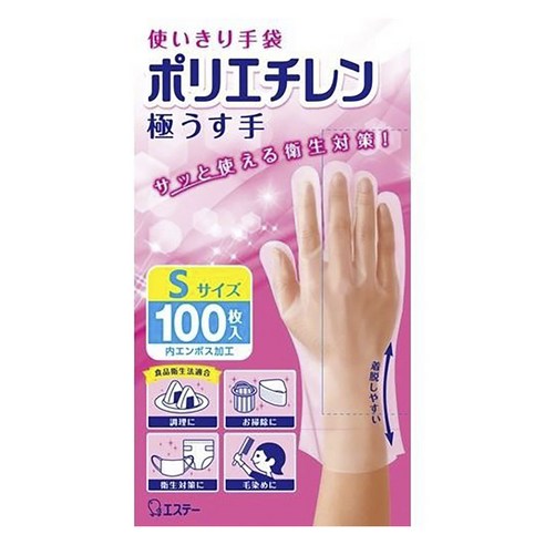 일본에스테 일회용 폴리에틸렌 장갑 반투명 아주 얇은 타입 S, 1개, 100개입