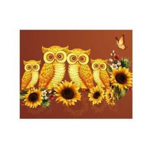 MJS 보석십자수 50 x 40 cm 캔버스형 세트 DIY, 황금부엉이와 나비