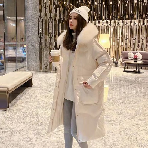 Mao 가을 겨울 새로운 자켓 여성 중반 후드 기질 패션 느슨한 모든 일치 흰색 오리 코트