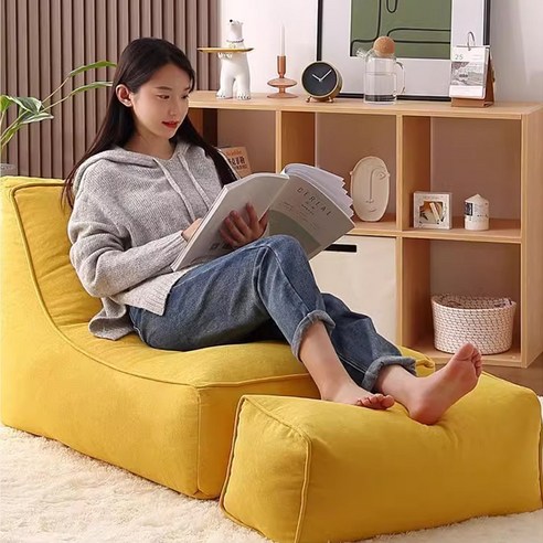 [2025신상] 푹신 편한 1인용 패브릭 빈백 쇼파+풋스툴 세트, 노란색