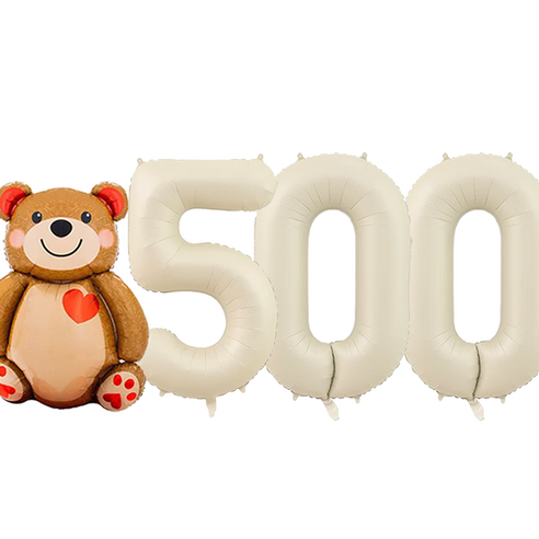 파파 파티 곰돌이 풍선 생일 파티 숫자 풍선 세트, 1세트, 곰돌이 500 크림