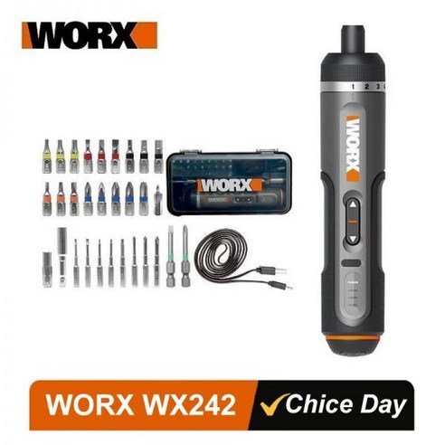 WORX 스마트 무선 전기 스크루 드라이버 세트 USB 충전식 30 비트 미니 드릴 공구 WX242 4V, 01 WX242, 1개