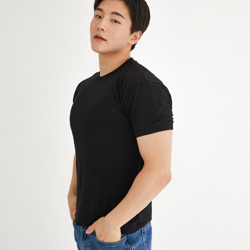 어깨 넓어보이는 머슬핏 무지 라운드 반팔 티셔츠 밴딩버전