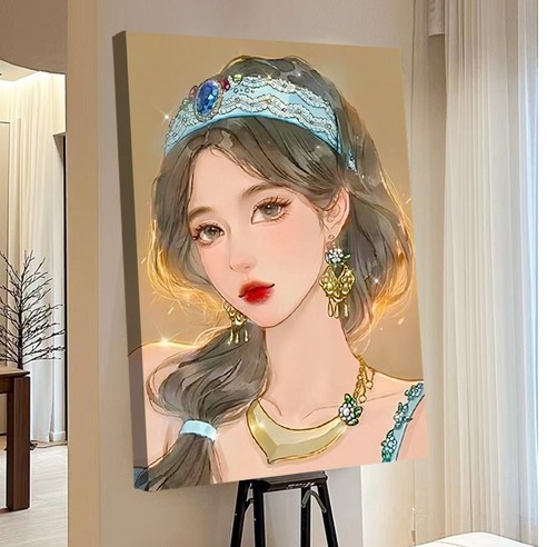 votgl 보석십자수 캔버스형 DIY 액자형 풍경 인물 꽃식물50x40cm, 035풍경, 1개