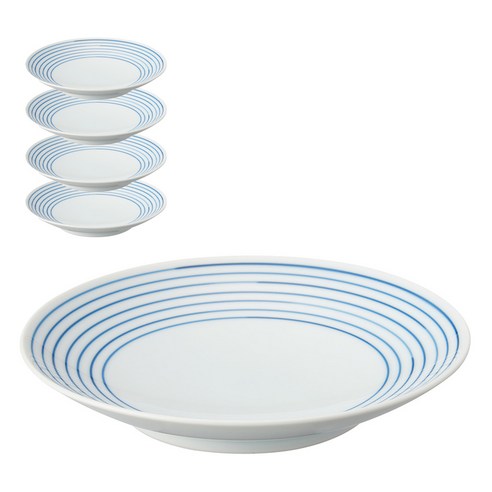 무인양품 MUJI 자기 하사미야키 접시 15cm 5p, 가는 줄무늬