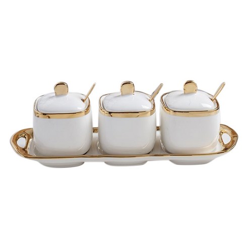 Retemporel 3 pcs 세라믹 조미료 항아리 상자 크리 에이 티브 소금 조합 세트 보관 홈 주방 용품 B, 1개