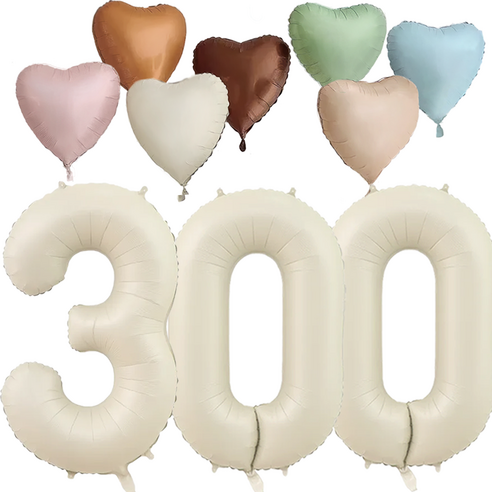 파파 파티 크림 하트 대형 숫자 기념일 생일 풍선 세트, 1세트, 크림 300 + 하트7종